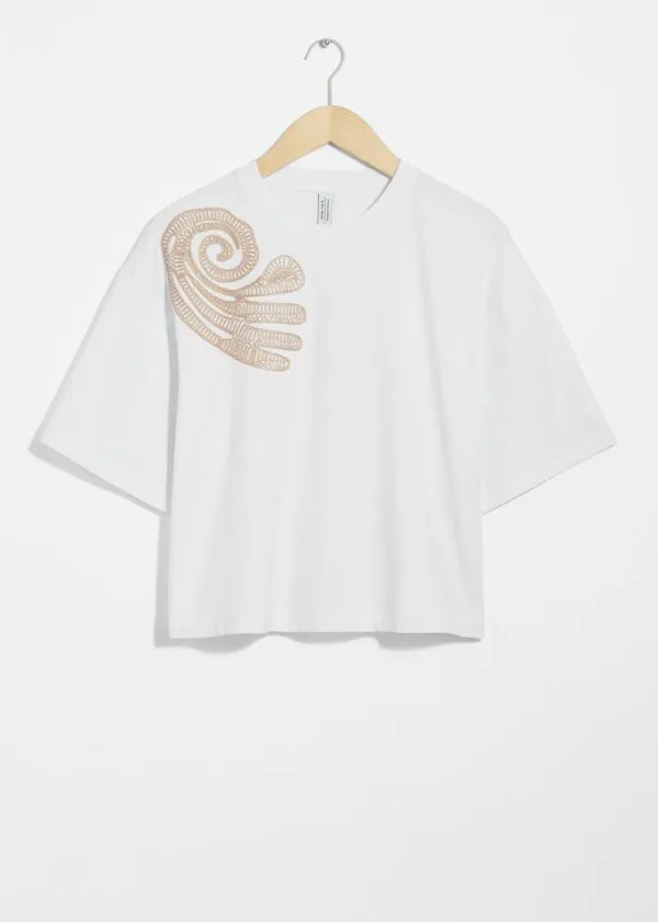 and Other Stories Embroidered Boxy TShirt White Women Tops and Tshirts