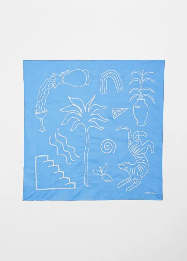 and Other Stories Embroidered CottonVoile Scarf Light Blue Women Scarves
