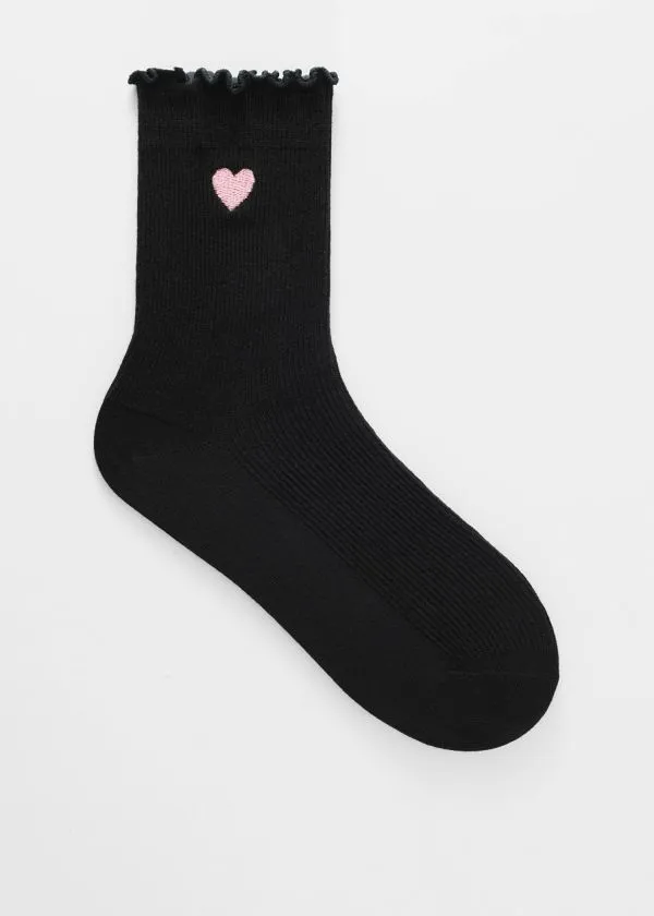 and Other Stories Embroidered Frill Socks Black Women Socks and Tights