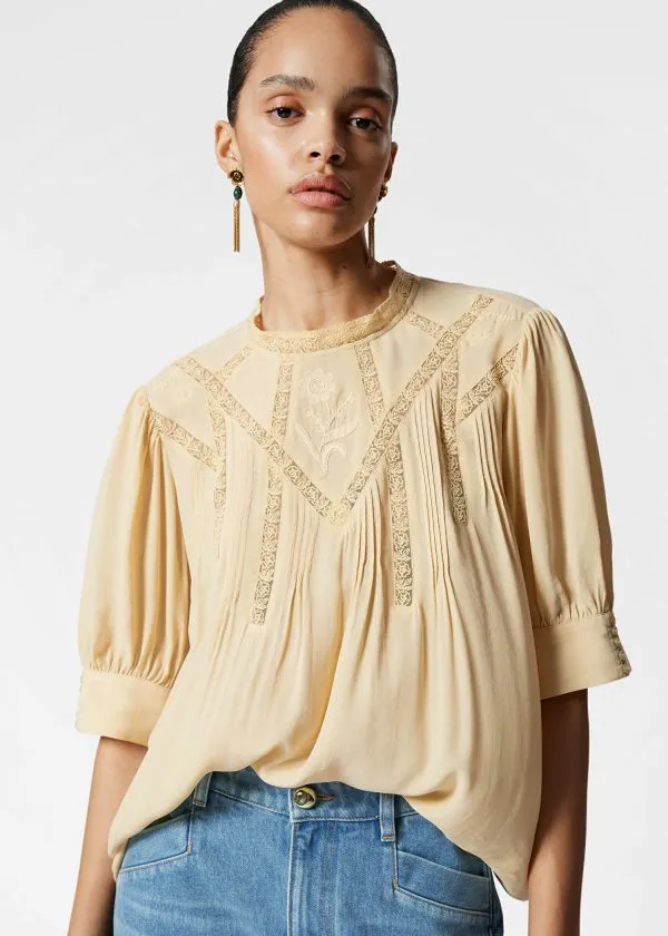 and Other Stories Embroidered Lace Blouse Yellow Women Blouses and Shirts
