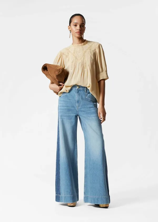 and Other Stories Embroidered Lace Blouse Yellow Women Blouses and Shirts