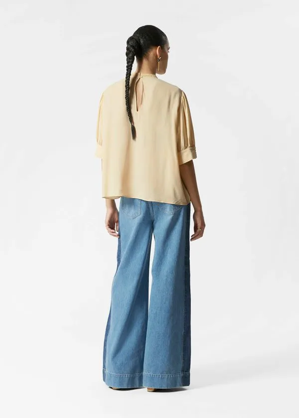 and Other Stories Embroidered Lace Blouse Yellow Women Blouses and Shirts