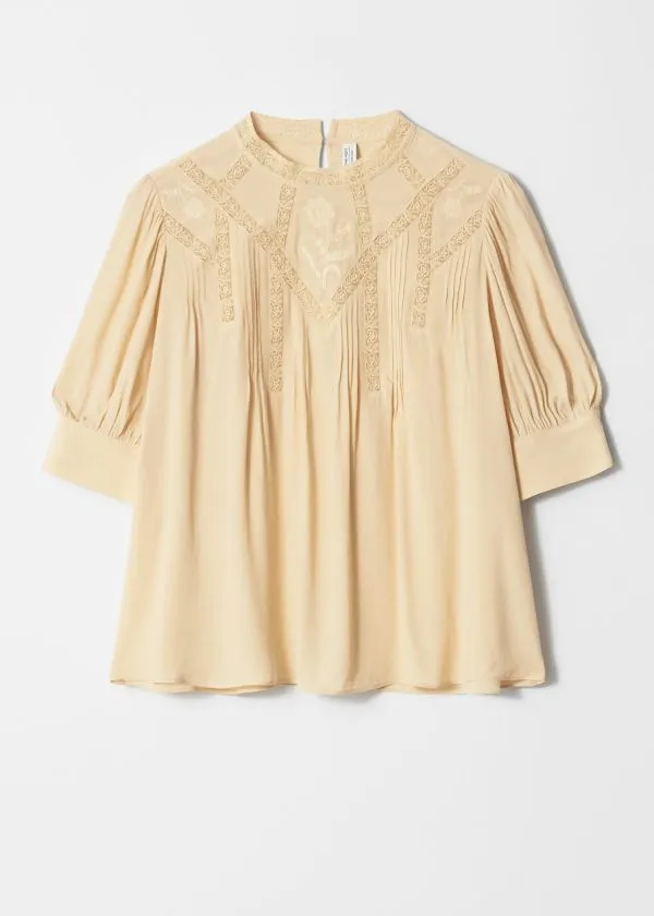 and Other Stories Embroidered Lace Blouse Yellow Women Blouses and Shirts