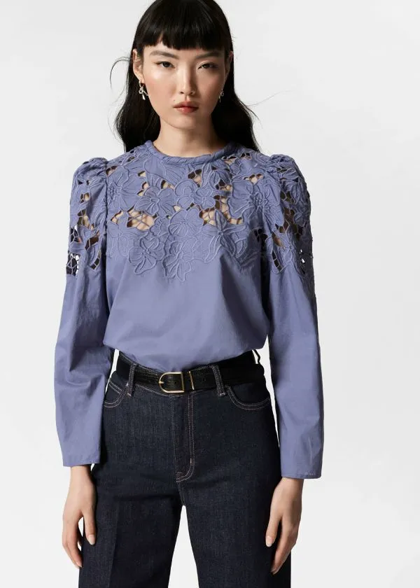 and Other Stories Embroidered PuffSleeve Blouse Purple Women Blouses and Shirts and Other Stories Embroidered PuffSleeve Blouse Purple Women Blouses and Shirts
