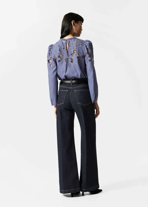 and Other Stories Embroidered PuffSleeve Blouse Purple Women Blouses and Shirts