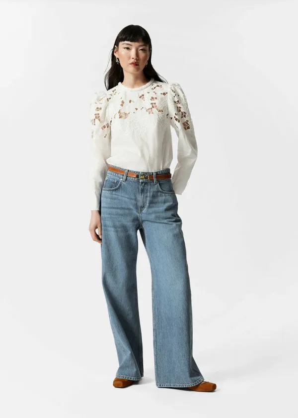 and Other Stories Embroidered PuffSleeve Blouse White Women Blouses and Shirts