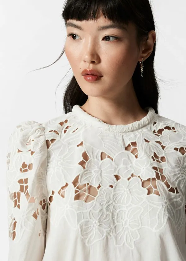 and Other Stories Embroidered PuffSleeve Blouse White Women Blouses and Shirts