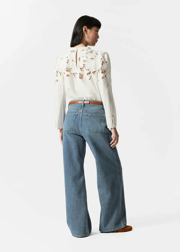 and Other Stories Embroidered PuffSleeve Blouse White Women Blouses and Shirts