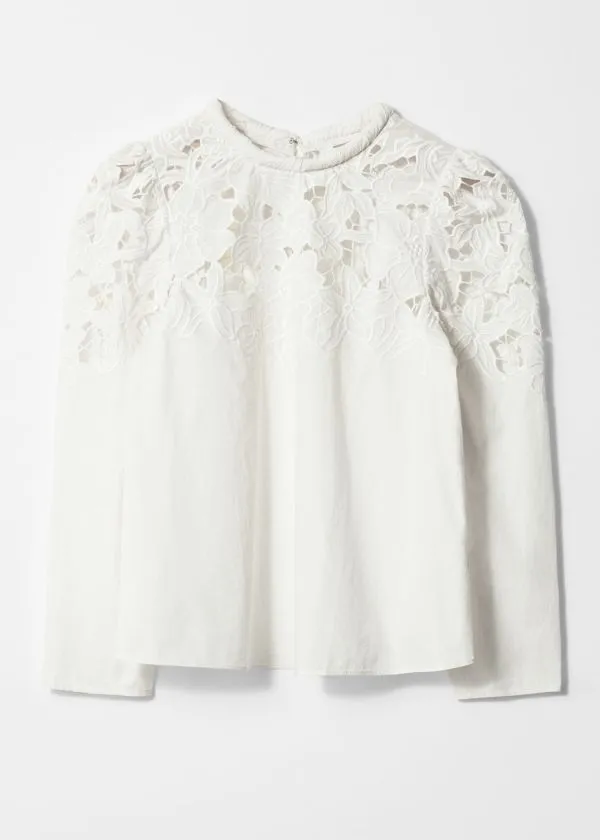 and Other Stories Embroidered PuffSleeve Blouse White Women Blouses and Shirts