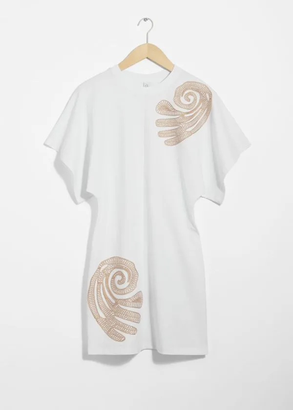 and Other Stories Embroidered TShirt Mini Dress White Women Dresses