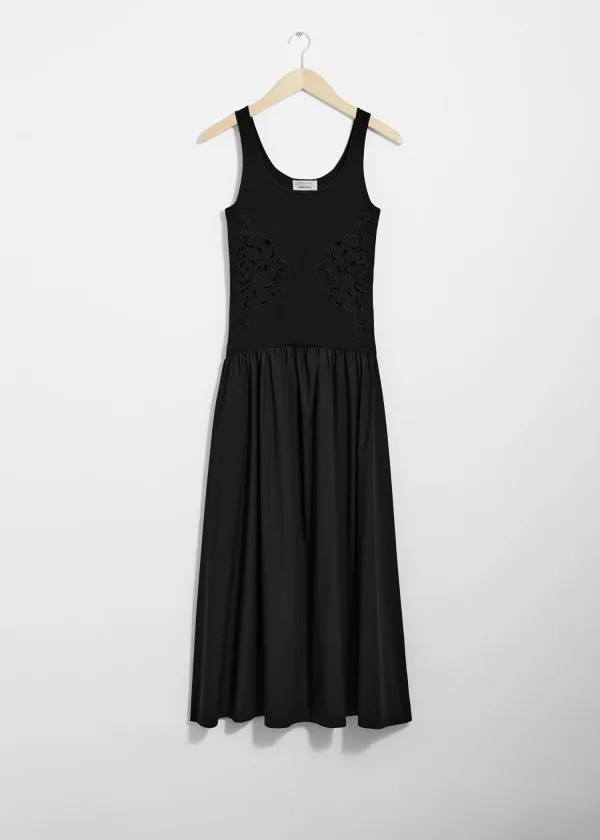 and Other Stories Embroidered Tank Midi Dress Black Women Dresses