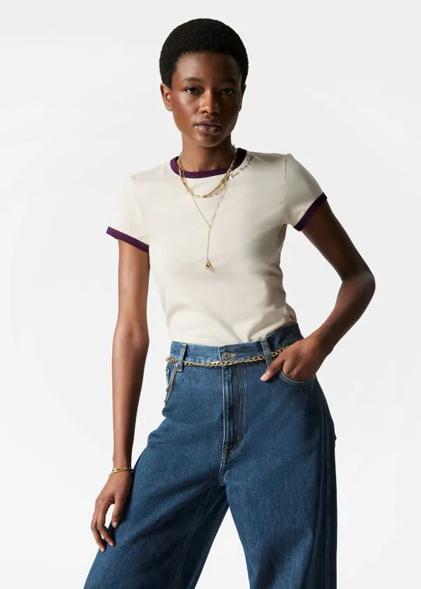 and Other Stories Embroidery TShirt Creamandpurple Women Tops and Tshirts