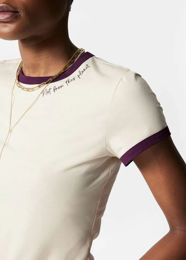 and Other Stories Embroidery TShirt Creamandpurple Women Tops and Tshirts