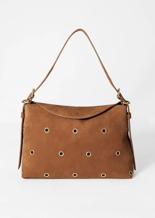 and Other Stories EyeletEmbellished Suede Bag Brown Women Shoulder Bags