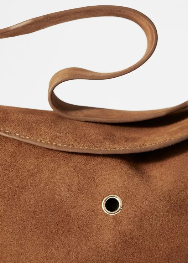 and Other Stories EyeletEmbellished Suede Bag Brown Women Shoulder Bags