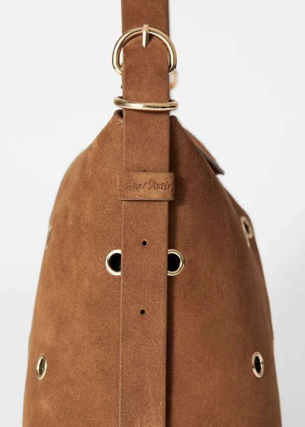 and Other Stories EyeletEmbellished Suede Bag Brown Women Shoulder Bags