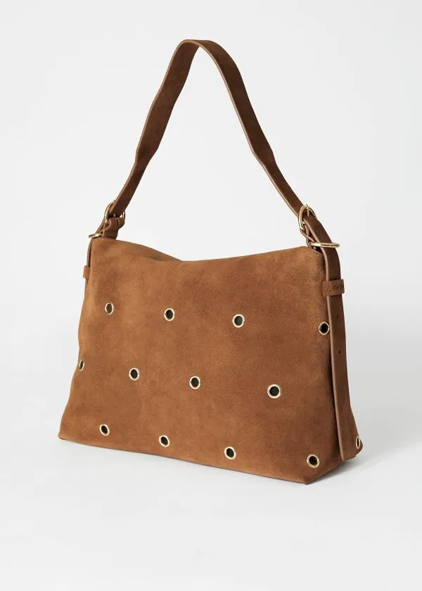 and Other Stories EyeletEmbellished Suede Bag Brown Women Shoulder Bags