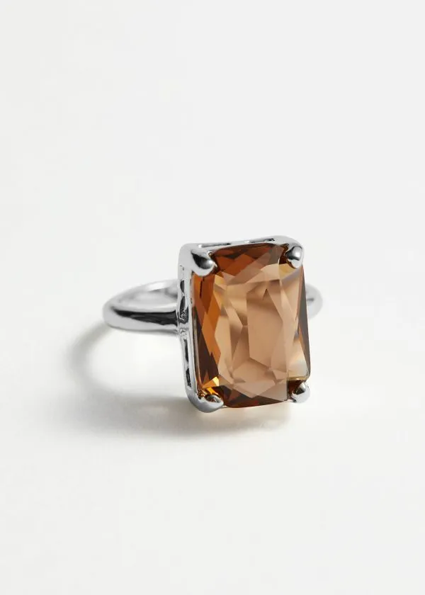 and Other Stories Faceted Crystal Ring Silver Women Rings