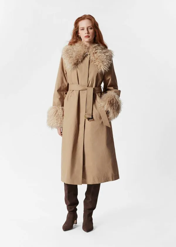 and Other Stories Faux Fur Collar Coat Beige Women Jackets and Coats