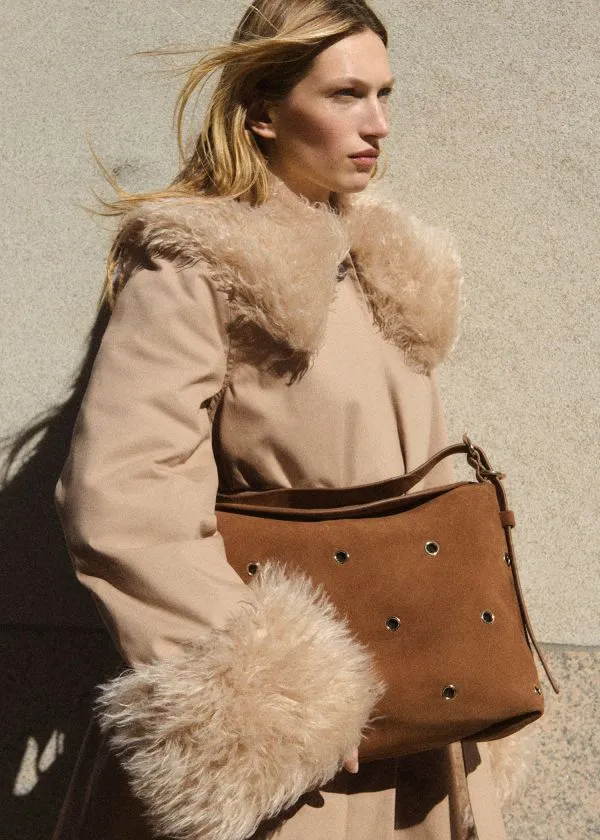 and Other Stories Faux Fur Collar Coat Beige Women Jackets and Coats
