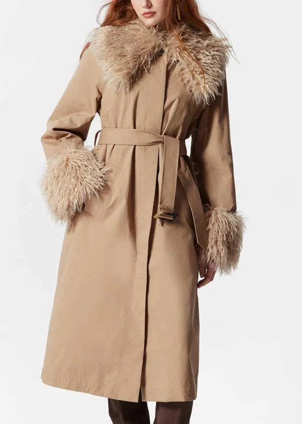 and Other Stories Faux Fur Collar Coat Beige Women Jackets and Coats