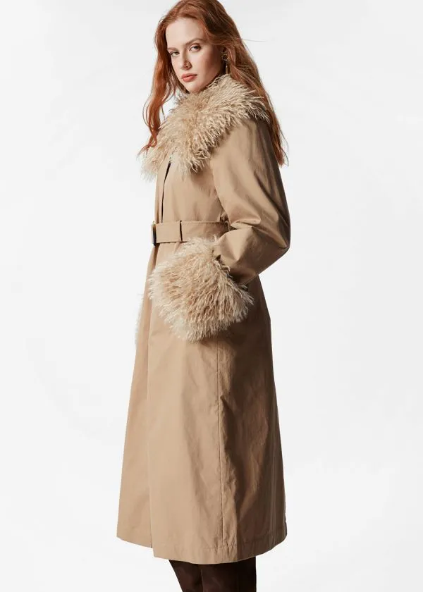 and Other Stories Faux Fur Collar Coat Beige Women Jackets and Coats