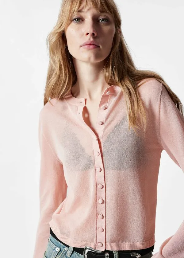 and Other Stories Fine Knitted Cardigan Pink Women Knitwear