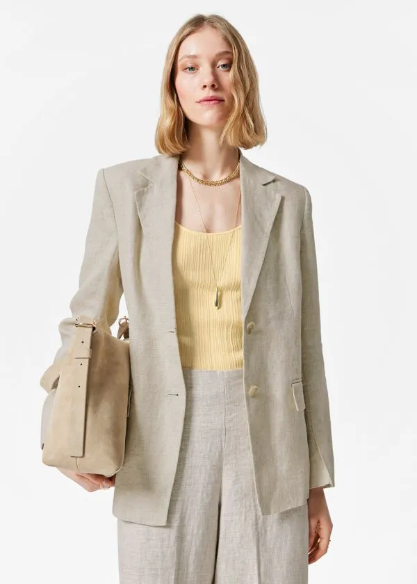 and Other Stories Fitted Linen Blazer Beige Women Jackets and Coats