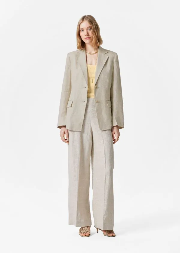 and Other Stories Fitted Linen Blazer Beige Women Jackets and Coats