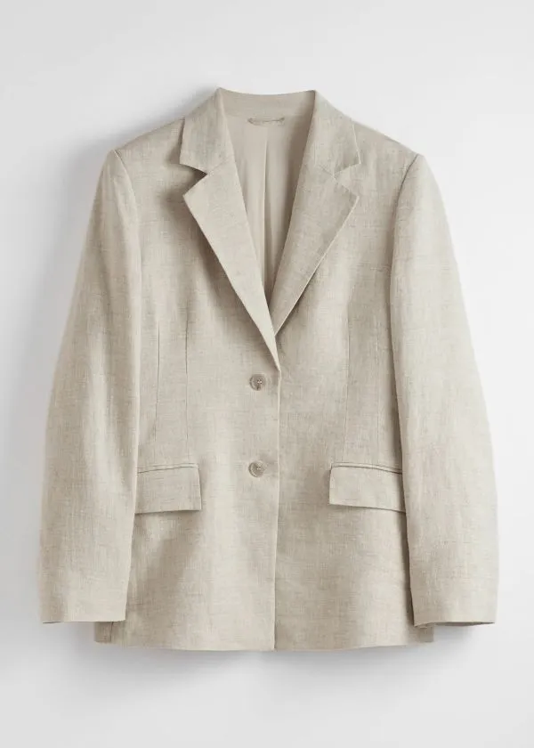 and Other Stories Fitted Linen Blazer Beige Women Jackets and Coats