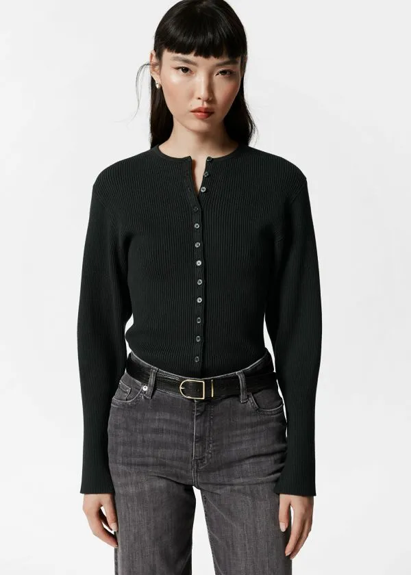 and Other Stories Fitted RibKnit Cardigan Black Women Knitwear