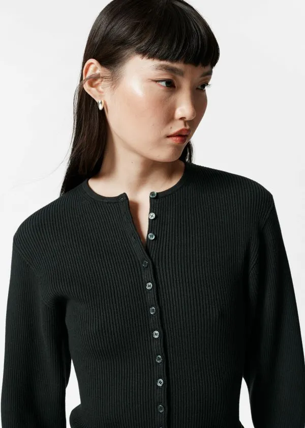 and Other Stories Fitted RibKnit Cardigan Black Women Knitwear