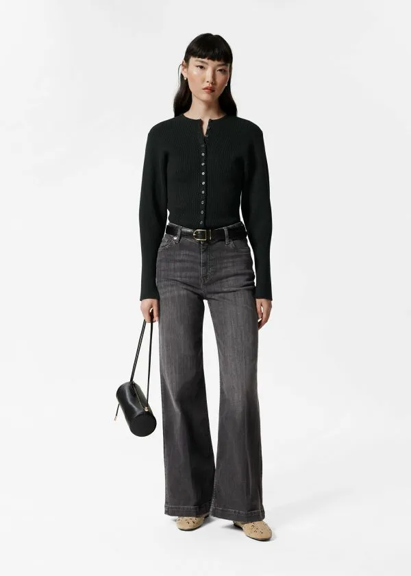 and Other Stories Fitted RibKnit Cardigan Black Women Knitwear