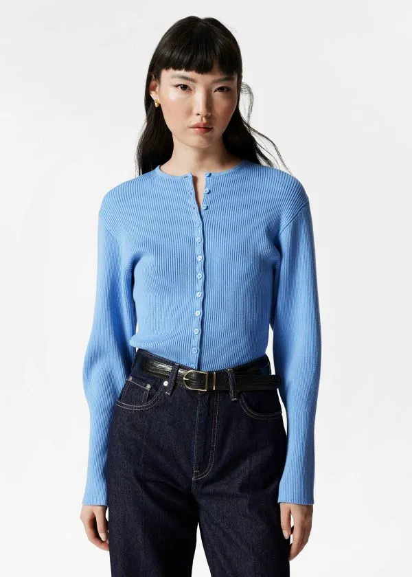 and Other Stories Fitted RibKnit Cardigan Blue Women Knitwear