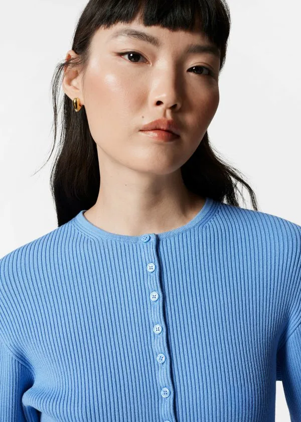and Other Stories Fitted RibKnit Cardigan Blue Women Knitwear