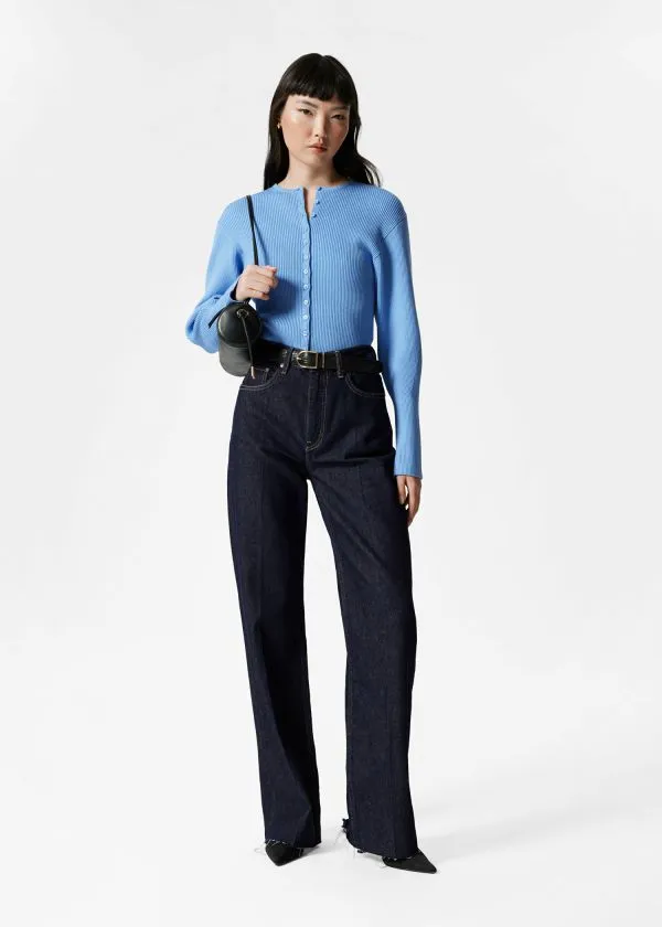and Other Stories Fitted RibKnit Cardigan Blue Women Knitwear