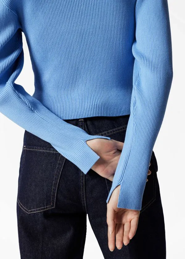 and Other Stories Fitted RibKnit Cardigan Blue Women Knitwear