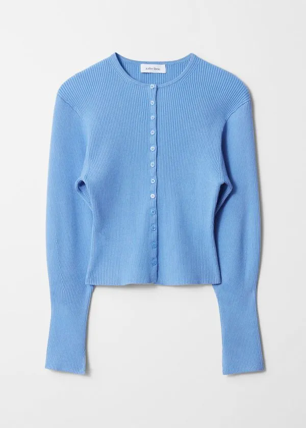 and Other Stories Fitted RibKnit Cardigan Blue Women Knitwear