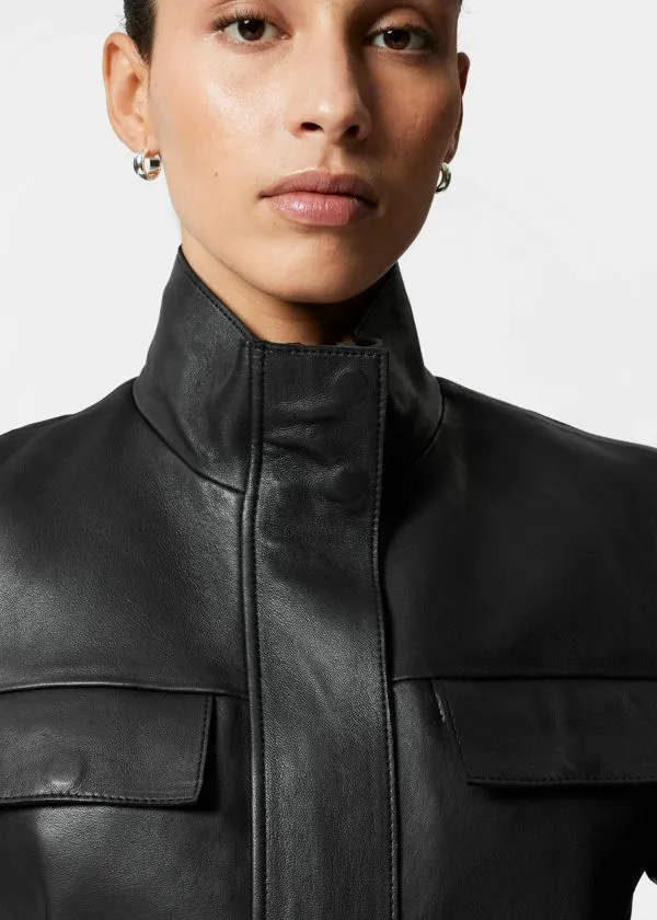 and Other Stories FlapPocket Leather Jacket Black Women Jackets and Coats