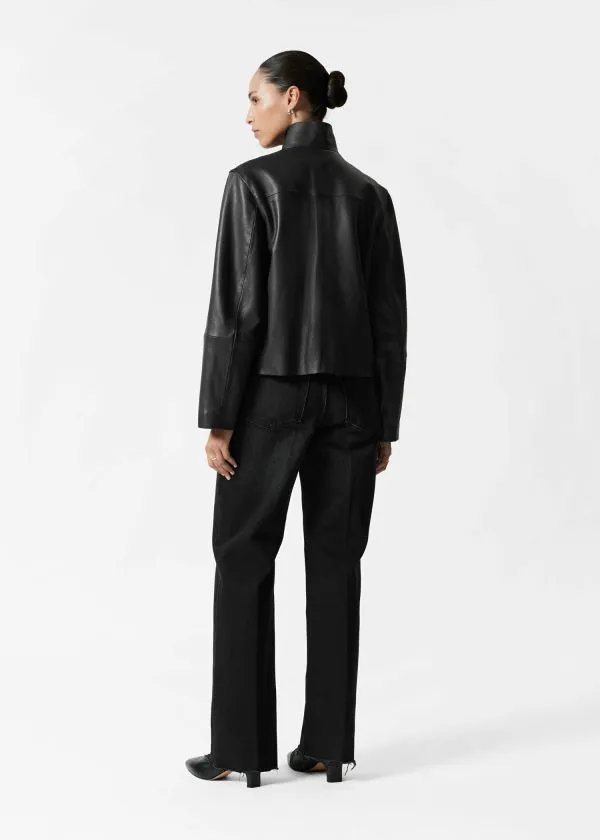 and Other Stories FlapPocket Leather Jacket Black Women Jackets and Coats
