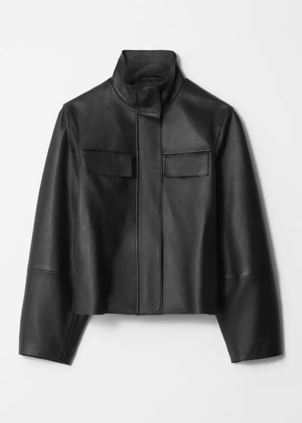 and Other Stories FlapPocket Leather Jacket Black Women Jackets and Coats