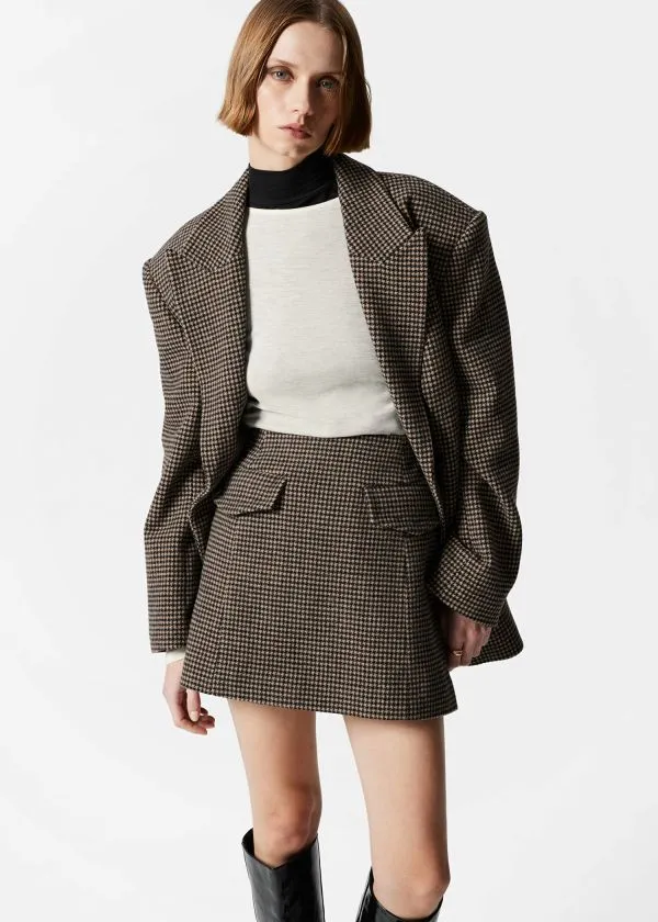 and Other Stories FlapPocket Mini Skirt Brown Dogtooth Women Skirts