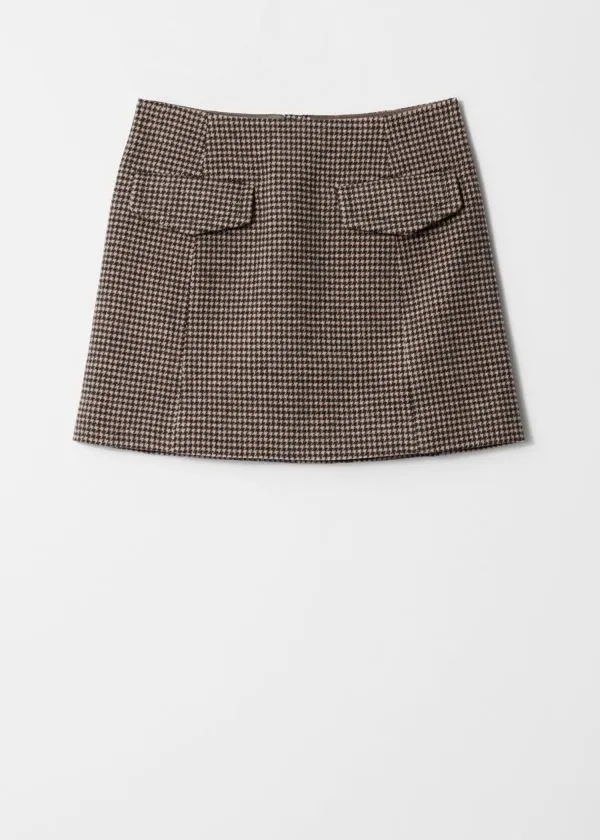 and Other Stories FlapPocket Mini Skirt Brown Dogtooth Women Skirts