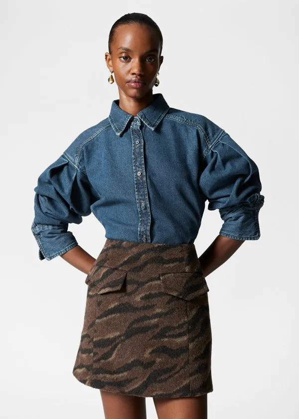 and Other Stories FlapPocket Mini Skirt Brown Tiger Stripe Women Skirts