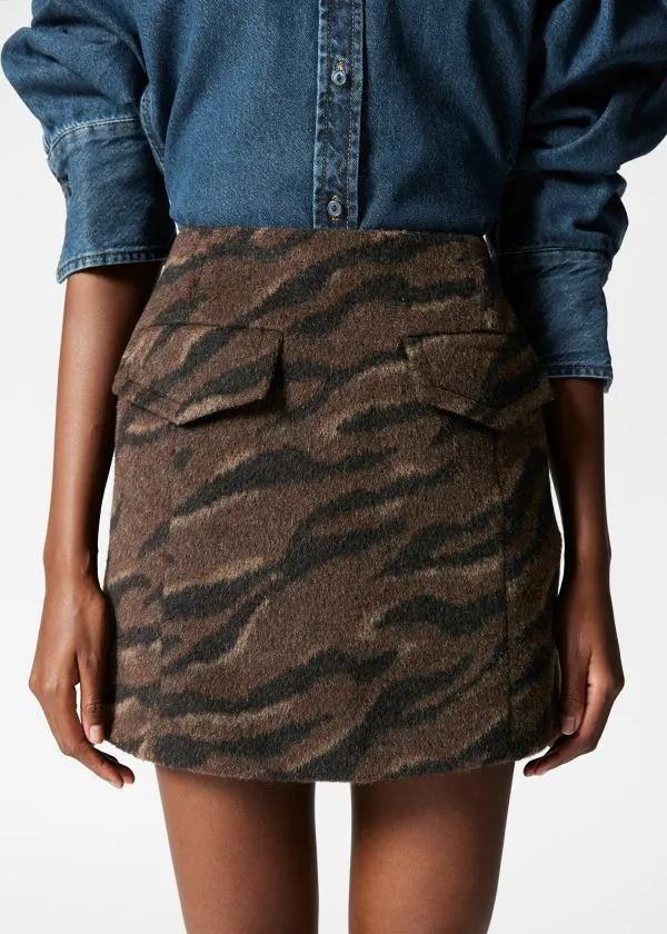 and Other Stories FlapPocket Mini Skirt Brown Tiger Stripe Women Skirts