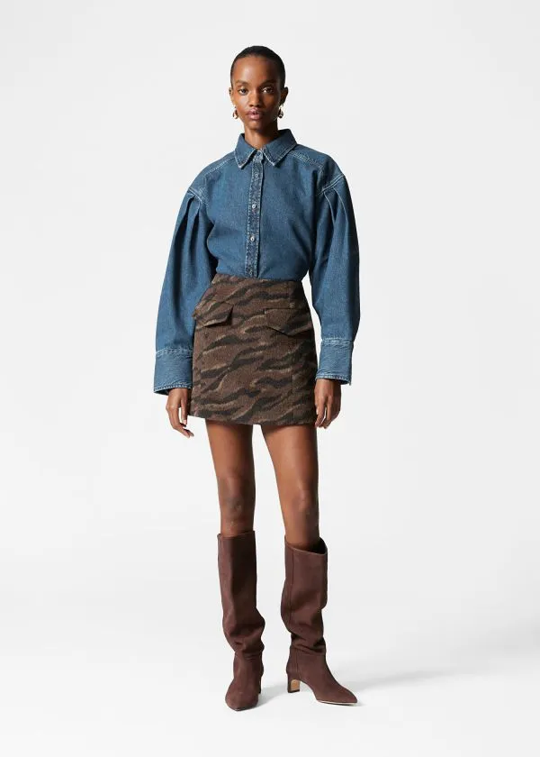 and Other Stories FlapPocket Mini Skirt Brown Tiger Stripe Women Skirts