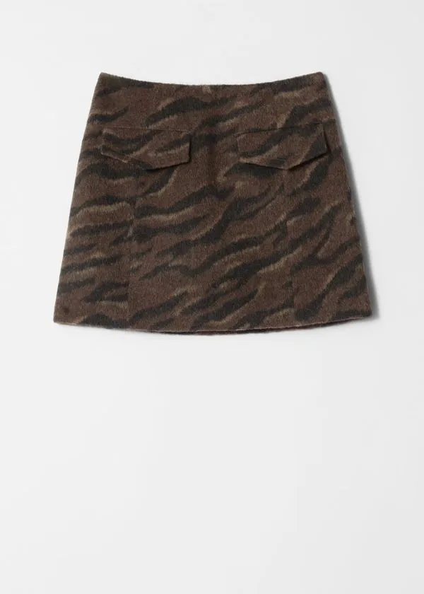and Other Stories FlapPocket Mini Skirt Brown Tiger Stripe Women Skirts