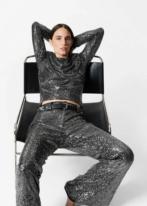 and Other Stories Flared Sequin Trousers Grey Women Sets and Suits