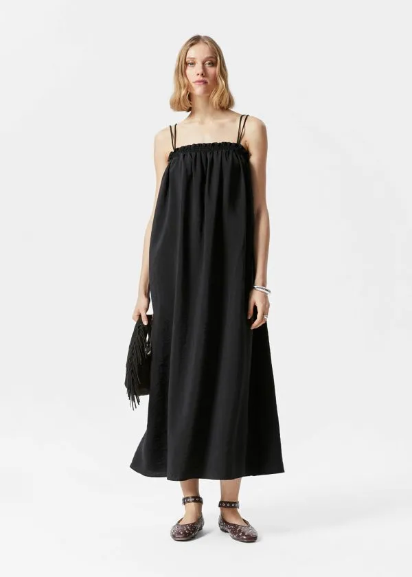 and Other Stories Floaty Strappy Midi Dress Black Women Dresses