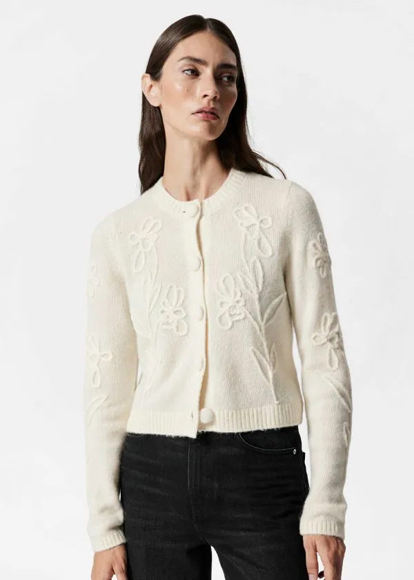 and Other Stories FloralAppliqu Knit Cardigan Ivory Women Knitwear